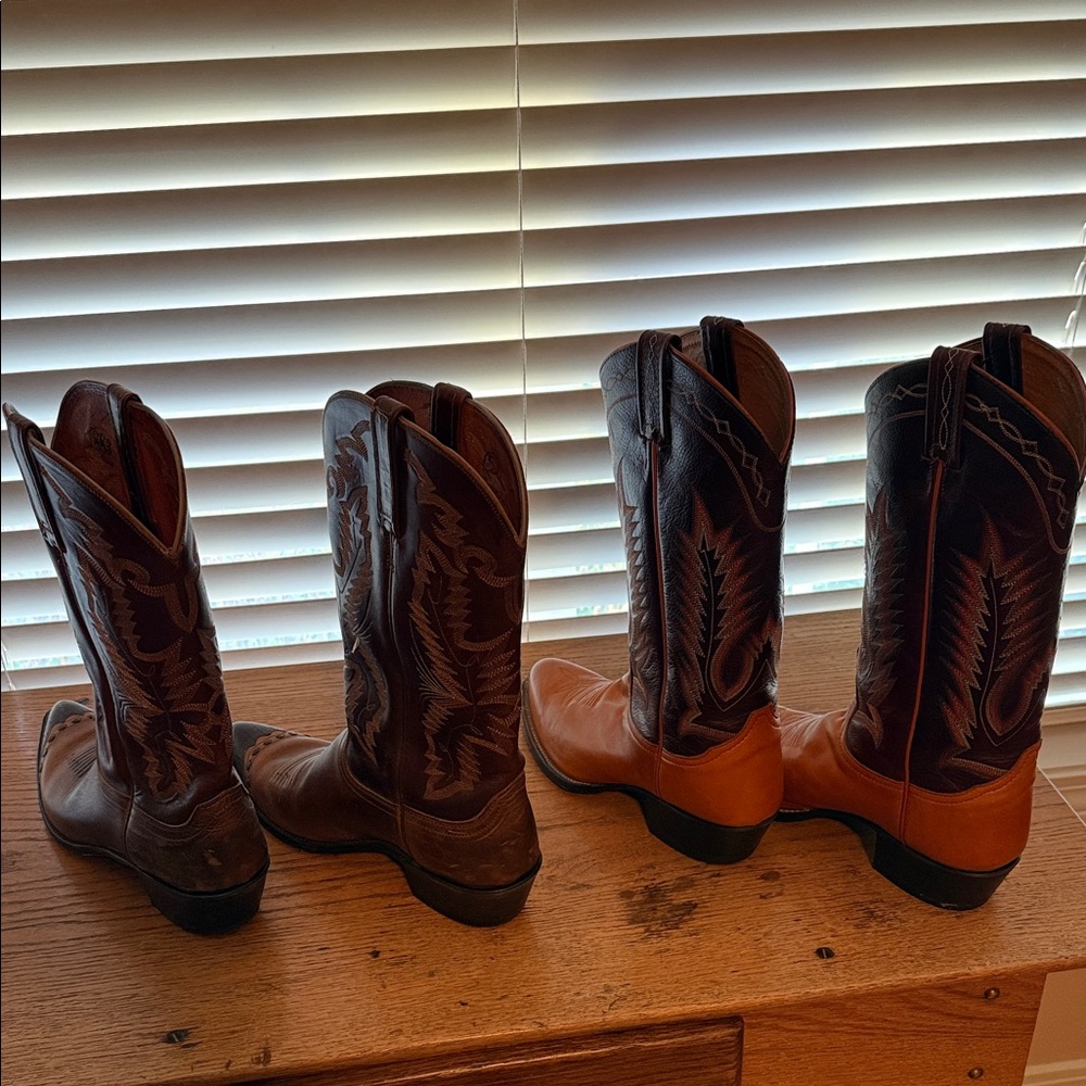Men's Tony Lama Western Leather Boots - Brown and Tan 8.5 - Picture 2 of 7